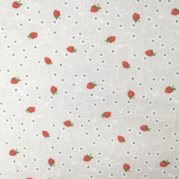Polycotton - Strawberries and White Flowers
